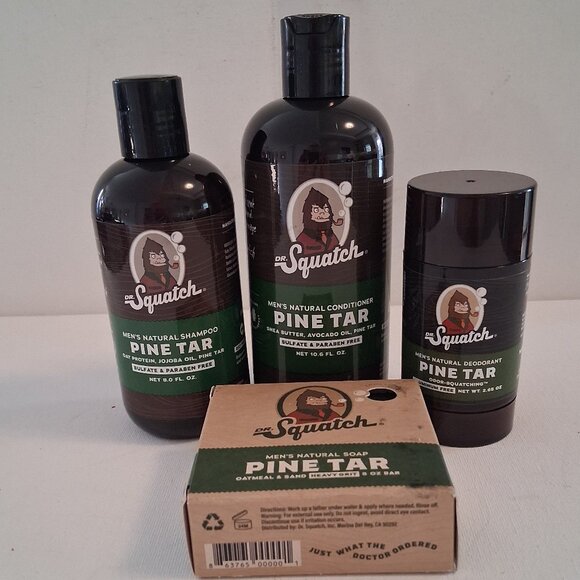 Dr. Squatch Men's Pine Tar Shampoo Conditioner Deodorant Soap Brand New - Picture 1 of 5